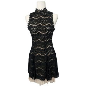 Three Hearts Black and White Halter Sheath Dress